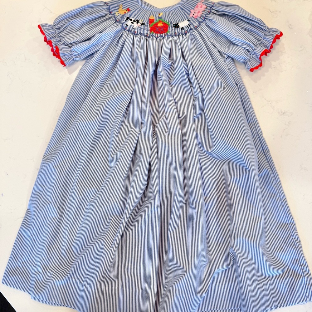 Three Sisters Smocked Barnyard 4T Toddler Girls Dress
